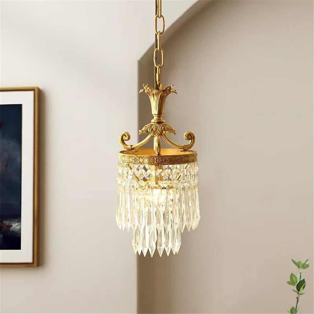 HXYSXHJUO French Brass Pendant Lamp American Crystal Restaurant Bedroom Cloakroom Entrance Villa Hotel Cafe Corridor Chandelier (D D20H40CM)