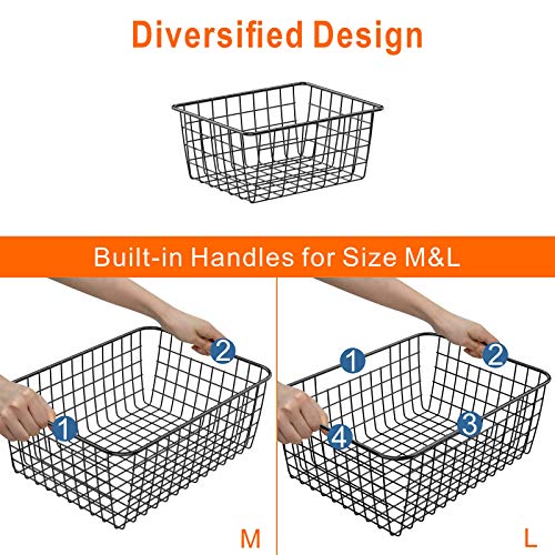 Wire Baskets, Warmfill 6 Pack Wire Storage Baskets Pantry Organization And Storage Metal Basket Bin For Shelf Pantry Kitchen Cabinet, Black (2 Small, 2 Medium, 2 Large) #TOP5