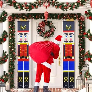 FIGFYOU Nutcracker Door Banner,Nutcracker Christmas Banners Outdoor Christmas Porch Hanging Decorations Nutcrackers Porch Banner for Porch Front Door Home Garden 1 Pair 180 * 30cm