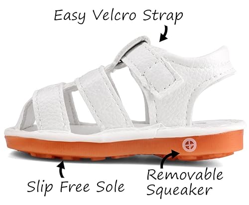 Cindear Boys Girls Summer Squeaky Sandals Closed-Toe Anti-Slip Premium Rubber Sole Toddler First Walkers Shoes White (Foot Length 12.5Cm/4.9In) 1302-Wt19 #TOP1