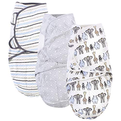Image of Hudson Baby Unisex Baby Quilted Cotton Swaddle Wrap 3pk, Royal Safari, 0-3 Months