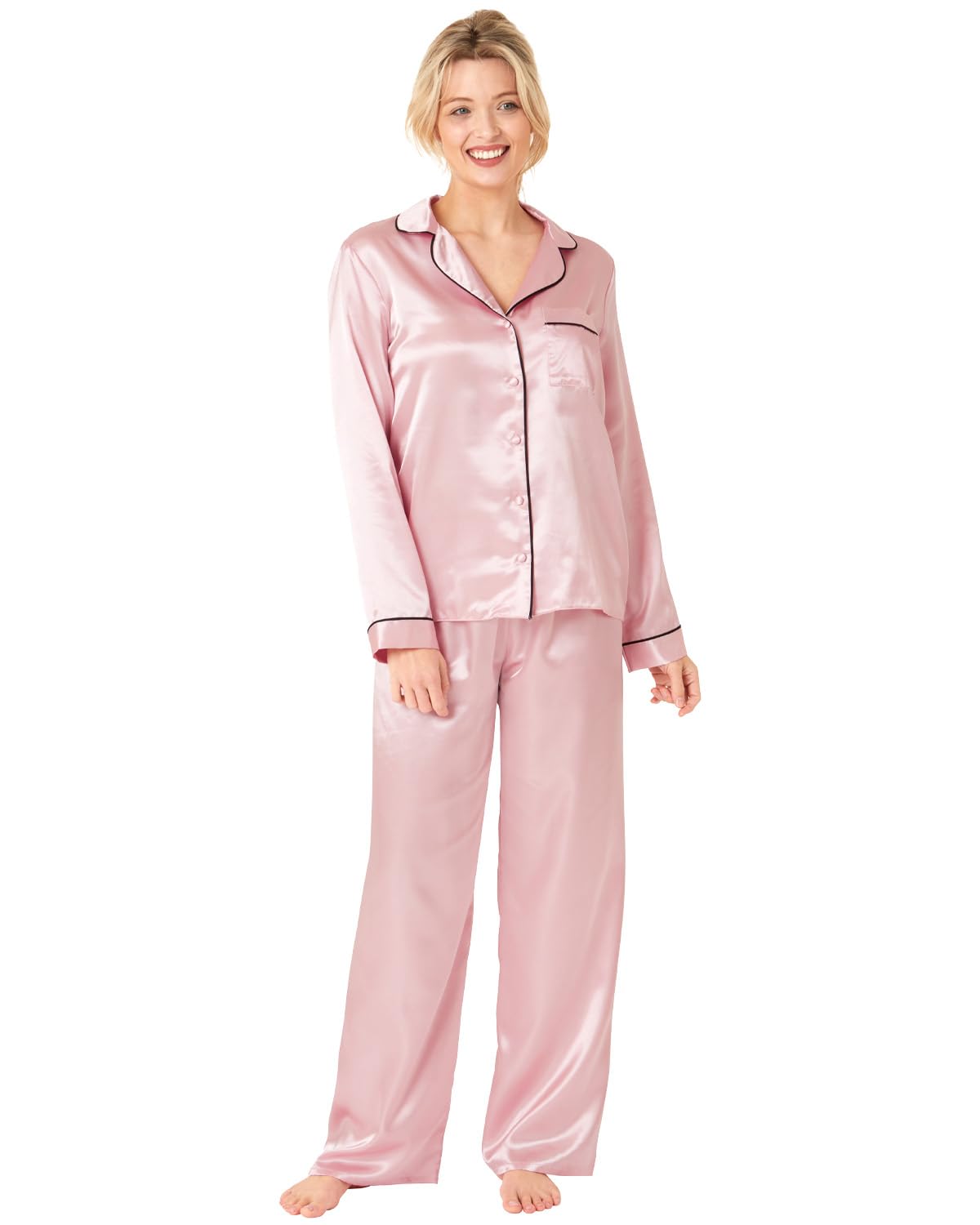 Undercover Ladies Satin Long Pyjamas IN38764 Crepe Pink 18-20