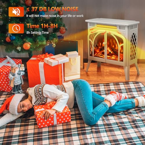Image of R.W.FLAME Electric Fireplace Heater 25 inch with Remote, Cathedral Stylish, Different Flame Effects and Log Set Colors, Adjustable Brightness and Heating Mode, Overheating Safe Design, Beige