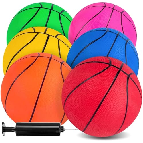 3 otters 6 Pack Mini Basketballs, 7.5 Inch Basketball Set with Pump for Kids Swimming Pool Toy, Mini Basketball Hoop, Outdoors Party Favors