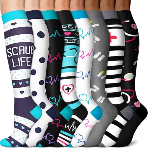 Image of 3 Pairs Knee High Graduated Compression Socks For Women and Men - Best Medical, Nursing, Travel & Flight Socks - Running & Fitness - 15-20mmHg