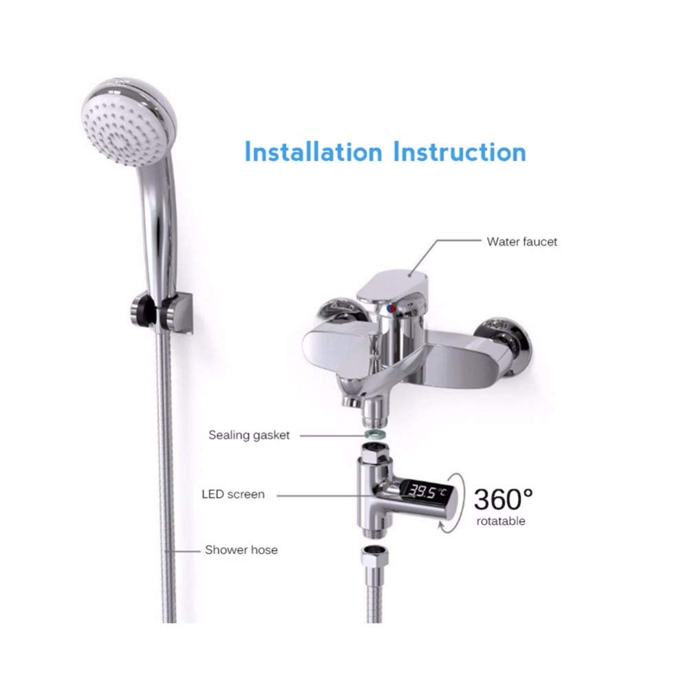 Deosdum Douche Thermometer Bad Water Temperatuur Meter Tester LED Display G1/2 voor Thuis Badkamer (Zilver