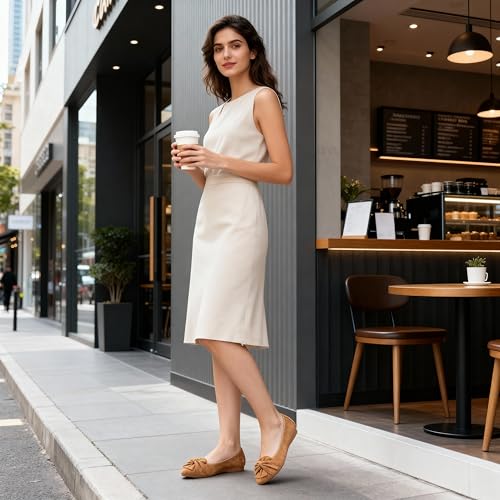 Image of Aomigoct Comfortable Dressy Flats for Women: Cushioned Insole & Lightweight for All-Day Office Comfort - Slip On & Foldable for Working Professional with Bow