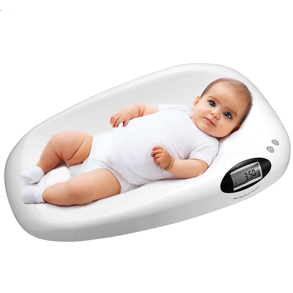 BAKAJI Bilancia Elettronica Pesa Bambini Neonati con Display Digitale LCD, Peso Massimo 20 kg Minimo 10 g, Funzione Tara, Pesapersone di Precisione Multifunzione, 62 x 35 x 8.5 cm Bianco