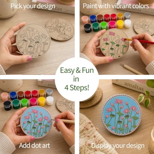 Image of Mind Pilot Art & Craft Kit for Kids & Adults | 3-in-1 Indian Painting Kit | Mandala, Madhubani & Pichwai | 6 Pre-Marked Wooden Coasters | 12 Colours | DIY Gift Set | Ages 8+