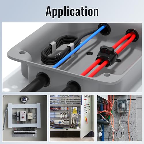 Image of RVBOATPAT Insulated Multi Tap Connector 3 /0-6 AWG 2 Port Aluminum Wire Connector Black Electrical Cable Connectors Dual Entry 7 /32 inch Allen Hex - 6 Pack