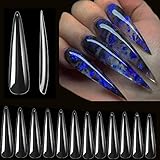 Upgrade 3XL No C Curve Stiletto Nail Tips - 240 Pcs XXXL Super Long Full Cover Acrylic Fake Nail Tips Clear Flattened None C Curve Stiletto Flat Nail Tips for Women Girls with Case