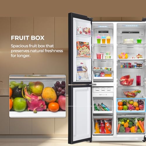 Image of Haier SmartChoice 592L 3Star 3-Door Water Dispenser Side by Side Frost Free Refrigerator|Convertible|Smart Sense AI|Inverter|Digital Display Panel (2025 Model, HRT-683WGKU1, Graphite Black)