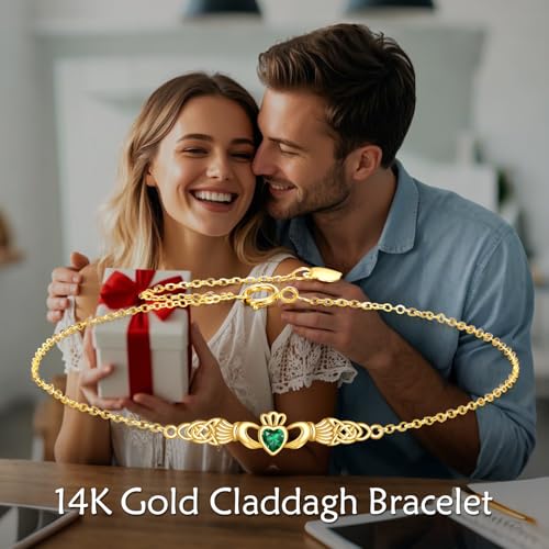 ELFRONT 14k Real Gold Claddagh Bracelet Yellow Gold Irish Celtic Knot Bracelet Solid Gold Claddagh Jewelry For Women Female4