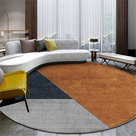 WJW-DT Navy Blue Orange Grey Modern Simple Style Geometric Carpet, Round Large Area Rugs for Living Room Kitchen Modern Entryway Floor Mats Rug-120CM-47inch Cover