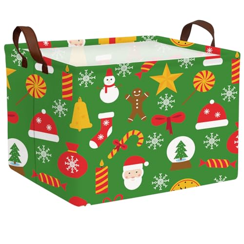 Image of Empty Large Christmas Basket for Gifts Women Collapsible Storage Bin Kids Toy Box Holiday Decor (Snowflake Green)