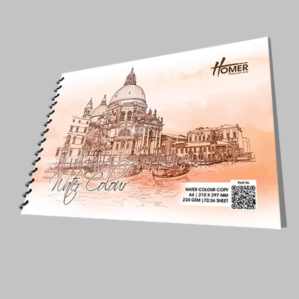 Homer Professional-Grade 230 GSM A4 Spiral Binding Water Colour Copy 72 Pages for Versatile Art Work-image-10