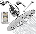 SparkPod High Pressure Shower Filter Head with Shower Arm and Extension - Water Filter Suitable for People with Dry Hair, Skin & Scalp, 9.5" Shower Head with Enhanced Formula Filter (Polished Chrome)