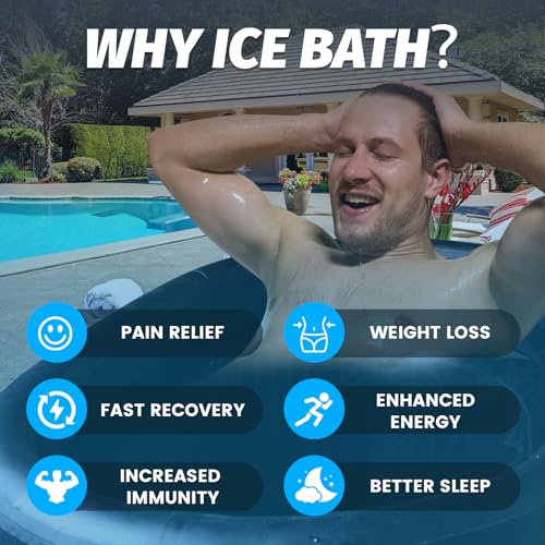 XXL Ice Bath Tub for Athletes, Compatible with Water Chillers, 216-Gallon Inflatable Cold Plunge Tub with Insulated Lid, Thermometer, Water-Absorbent Mat, Portable for Outdoor & Indoor Recovery