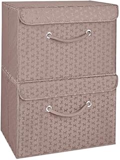 Brown Storage Boxes with lids, Fabric, Stackable, Foldable. For wardrobe, shelves, clothes, bedroom, office, cupboard, keepsake memory box, crafts, toy, shoe, sock, knitting. Rope Handle 3pk
