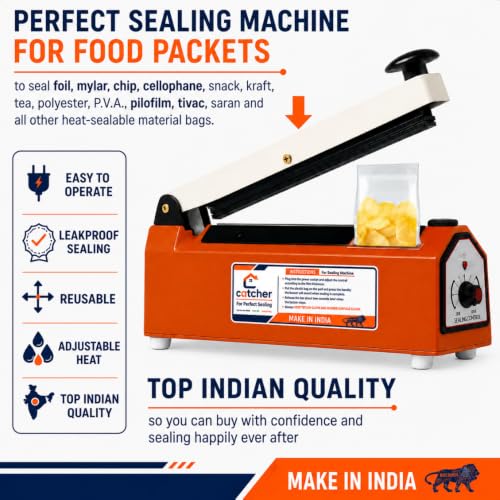 Image of CATCHER Sealing Machine for Food Packets | 1 Year Warranty, 8 Inch | Packet Sealer Machine, Packing Machine Sealing, Plastic Sealing Machine, Heavy metal Body From Full Customer Support (Blue)