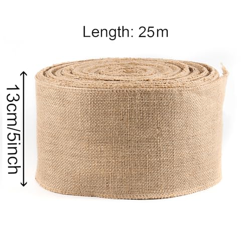 ZOENHOU 13CM x 25M Hessian Ribbon, Hessian Fabric Roll Natural Jute Burlap Ribbon Roll for Table Decoration Party, Craft - Image 2