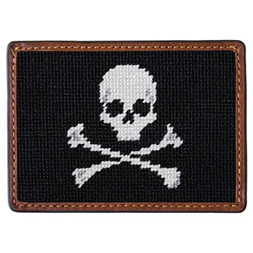 Jolly Roger Needlepoint Credit Card Wallet in Black by Smathers & Branson