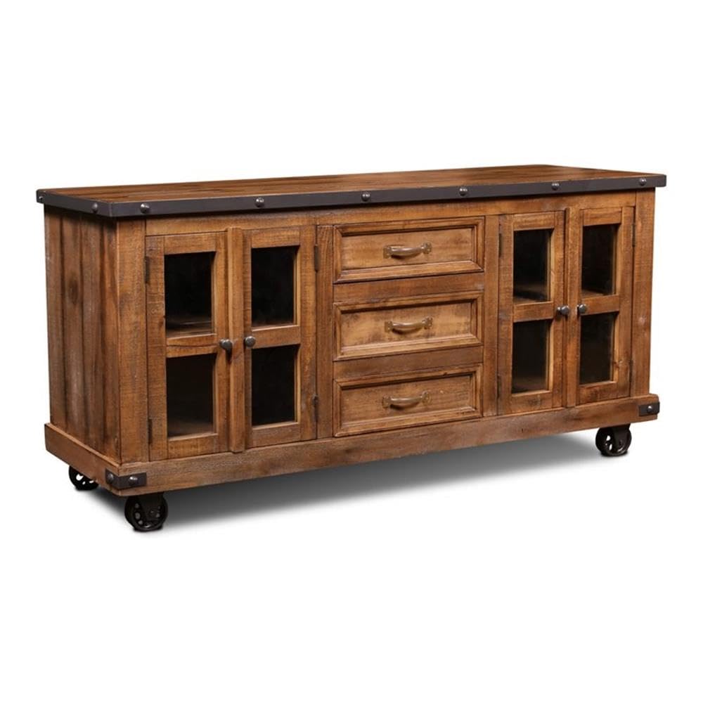 Sunset Trading Rustic City Wood Sideboard with Wheels in Distressed Oak