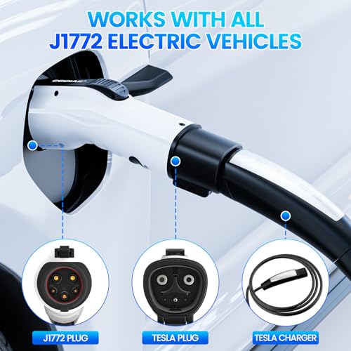 GODIAG EV Charger Adapter for Tesla (NACS) to J1772-48 Amp, 250V, J1772 EV Charging Adapter Compatible with Tesla Wall Connector/Tesla Destination/Mobile Charger - White