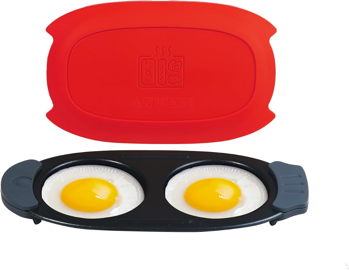 MKYSAIL Olla de huevos para microondas de calor rápido, cazador furtivo, freidora para 2 huevos, tortilla | Sandwichera de desayuno multiusos, mangos de silicona extraíbles, sin BPA/PFOA, apta para lavavajillas, portátil para RV, dormitorio, regalo (rojo)