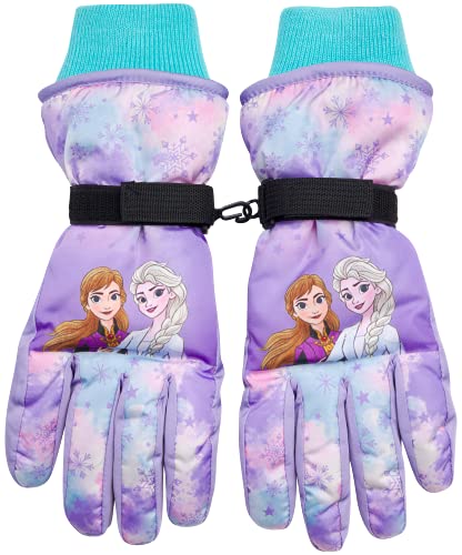 Disney Girls' Winter Insulated Snow Ski Gloves ? Minnie Mouse or Frozen II Elsa & Anna (Toddler/Little Girls), Size Age 4-7, Frozen Glove Pink/Purple