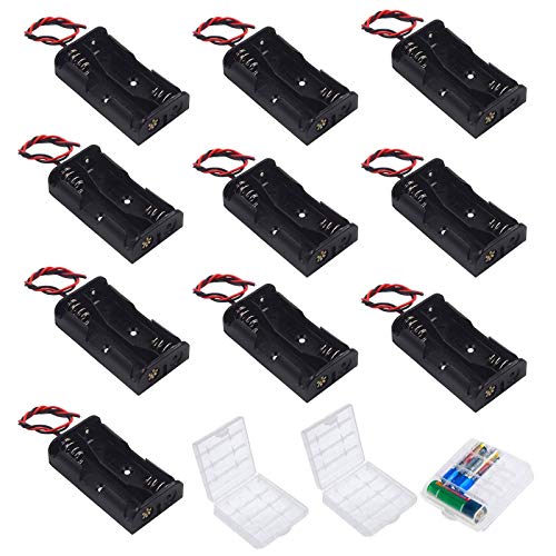 HUAZIZ 10PCS 2 x 1,5V AA Support de Batterie, Support Piles AA, AA Battery Holder Box Case + 3Pcs AA Boîte à Piles en Plastique, Batterie Stockage Boite Coffre Support (Transparent) Cover