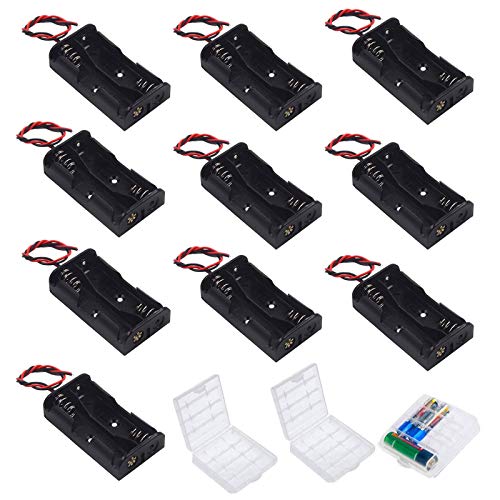 HUAZIZ 10 Pezzi 3V AA Custodia per Batteria, 2aa Battery Clip Battery Holder Batteries Case con Cavi, Titolare Caso Batteria, Cassa di Batteria di Plastica AA Porta Batterie con Cavi 110mm 2 Slots