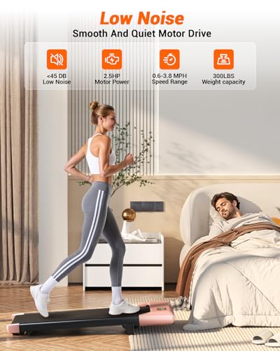 Image of Walking Pad with 6% Incline, 300LBS Capacity Under Desk Treadmill for Home Office, Quiet Portable Mini Treadmill with App & Remote Control,No Assembly,Slim Design for Small Spaces(BA10&Gold)