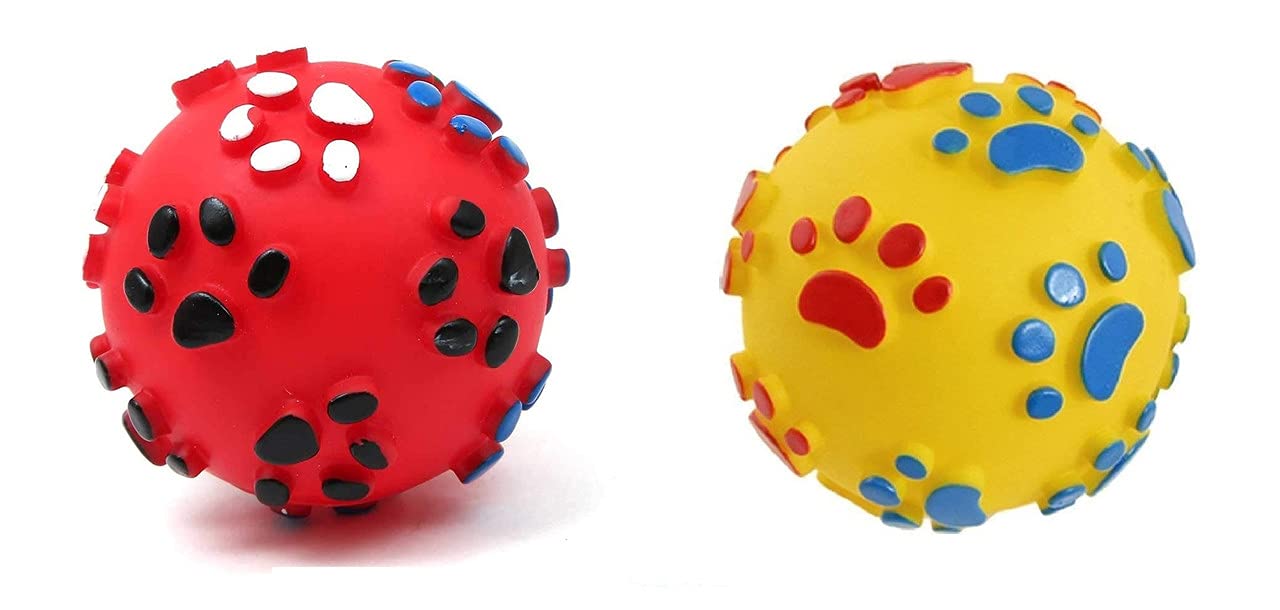 RvPaws Dog Chew Toys Dog Puppy Cat Pet Paw Print Squeaker Chew Sound Ball Playing Toy Toys Dog Teething Dog Balls Pet Rubber Spiked Ball (2 Pcs Set) (B09GYKXCRS) Amazon Price History, Amazon Price Tracker