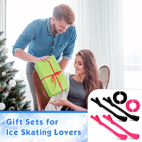 VioraWhite 4 Pairs Ice Skate Guards Blade Covers Hockey Ice Skating Covers Sports Blade Hockey Accessories Figure Protector for Women Men (Black and Rose Pink) - Thumbnail 6
