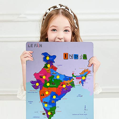Image of Lefan Wooden Indian Map Puzzles and indentifier Board with Knobs, Educational Puzzle,Learning Aid for Boys and Girls,Kids