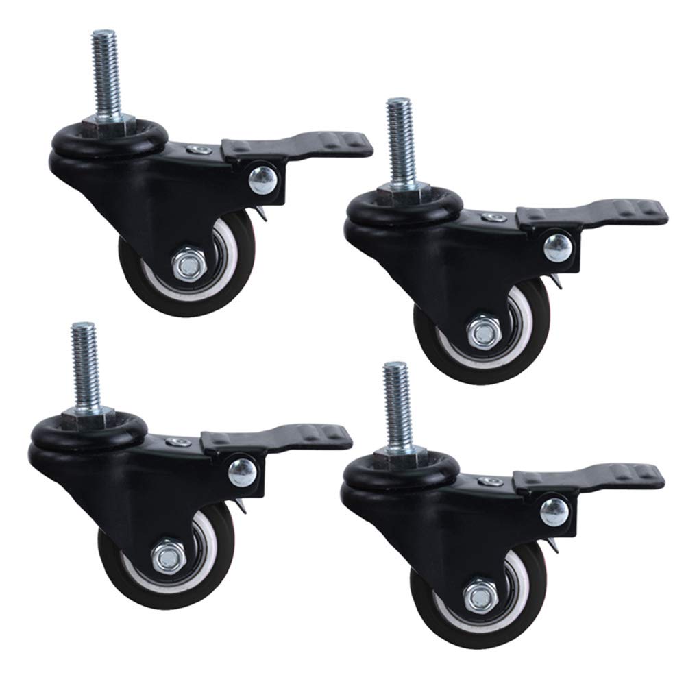 roulettes à Tige Robuste Boulons M8 1,5" roulettes de Meubles avec Freins Chariot Pivotant Universel Chaise Table Parterre Jardinière 200 Kg - Vis (4 Freins 1,5")