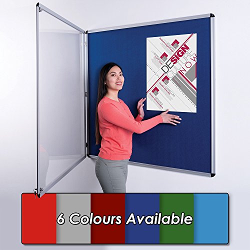 Wonderwall Classic Tamperproof Lockable Noticeboard 90 x 90 cm Blue Felt Display Pinboard 2 Matching Locks & Keys -5 Colours to Choose from - Ideal for Offices Schools Displays