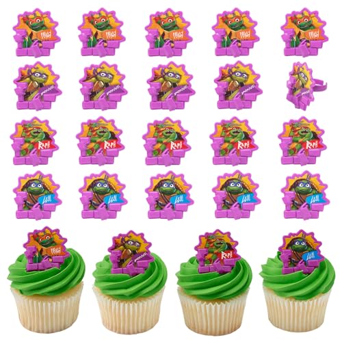 DecoPac Teenage Mutant Ninja Turtles Turtle Power Rings Cupcake Decorations For Birthday Party Cakes And Celebrations - 24 Pack