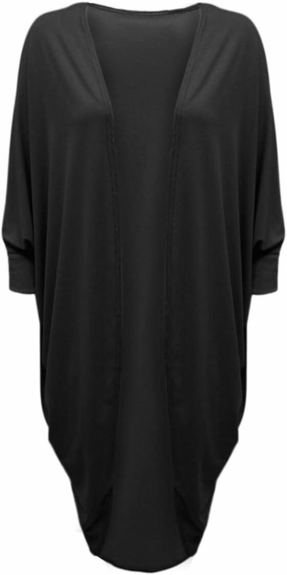 7 New Ladies Girl Batwing Cardigan Womens Kimono Boyfriend Cocoon Maxi Open Front Coat Waterfall (S/M, Black)