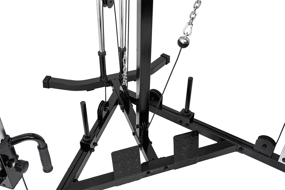 Bad Company Kabelzugstation mit umfangreichem Zubehör für unterschiedliche Griff-Aufsätze I Kompakte Cross-Over Kabelzugbrücke inkl. Klimmzugstange für das Homegym I BCA-138