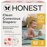 The Honest Company Clean Conscious Diapers for Delicate Skin | Up to 100% Leakproof | Hypoallergenic, Fragrance Free | Girl Prints | Club Box, Size 3 (16-28 lbs), 62 Count (Prints May Vary)