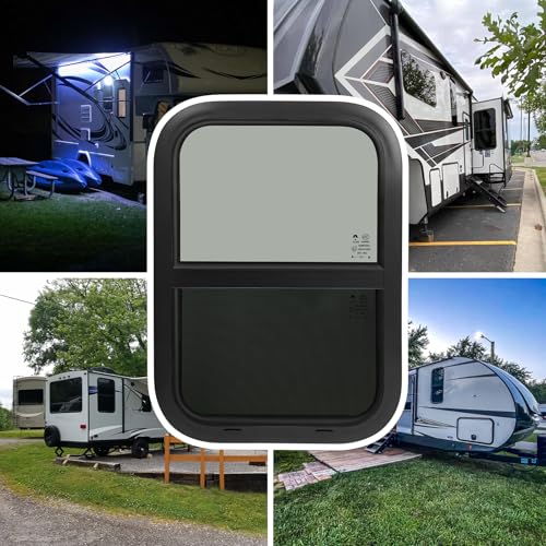 Image of 15 inchW x 22 inchH RV Windows for Cargo Trailer Camper,Tinted Vertical Sliding | Cargo Utility Trailer Window Replacement w /Screen&Trim Ring,Fit 15 /16 inch or 1-3 /8 inch Thick Wall,Allow Error 1 /16,DOT Approved