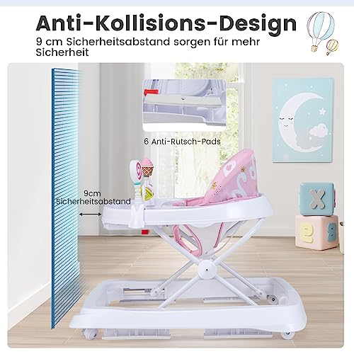 COSTWAY Loophulp voor baby's, inklapbaar, loopwagen, 3-traps in hoogte verstelbaar, met wielen, speeltrein, afneembaar zitkussen, babywalker, loopvrij, baby voor jongens, meisjes van 6-36 maanden - Afbeelding 6