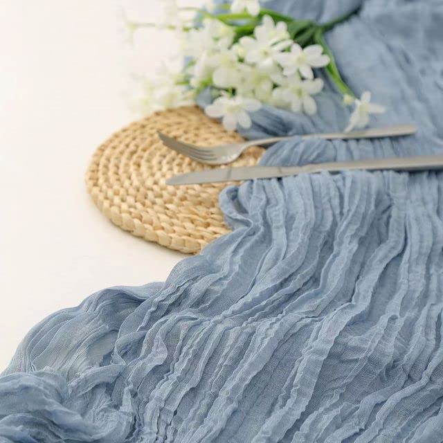 Lot de 2 chemins de Table rustiques en Gaze 300 x 90 cm pour Table d'anniversaire, décoration de Mariage (Gris Bleu 90 x 300 cm (2 pièces))