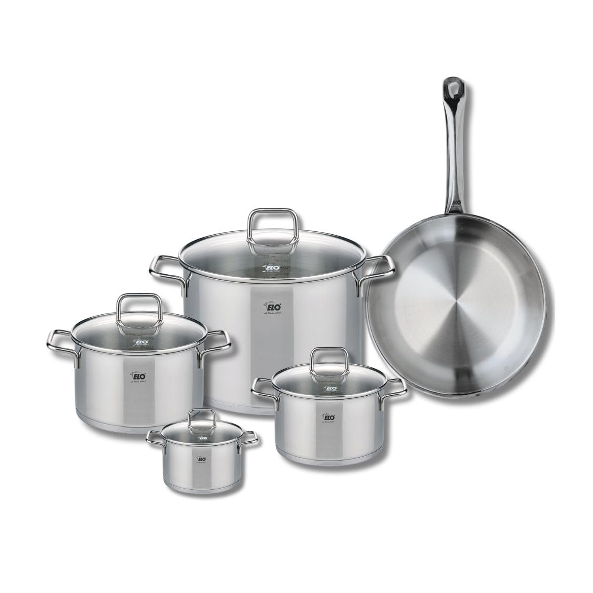 Batterie de cuisine 5 pièces faitouts inox 12 16 20 26 cm poêle induction ELO