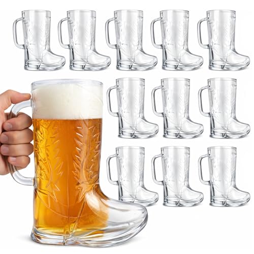 4Es Novelty Cowboy Boot Mug Cups 12 Pack - 17 oz Reusable Hard Plastic BPA Free Cowgirl Drink Mugs for Western Birthday Party Supplies Table Centerpiece Decorations