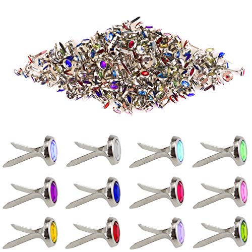 Yexpress 200 Pieces 8 x 15mm Mixed Colors Rhinestone Mini Brads Round Paper Fasteners Brass Pastel Metal Brads for Scrapbooking Crafts DIY Paper