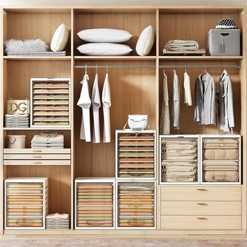 Organizador de almacenamiento para armario con divisores, organizadores de cajones apilables, cajas de almacenamiento con tapas para armario, despensa, lavandería, sala de estar