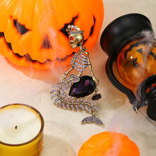 Image of EVER FAITH Women's Austrian Crystal Halloween Mermaid Skull Crown Teardrop Brooch